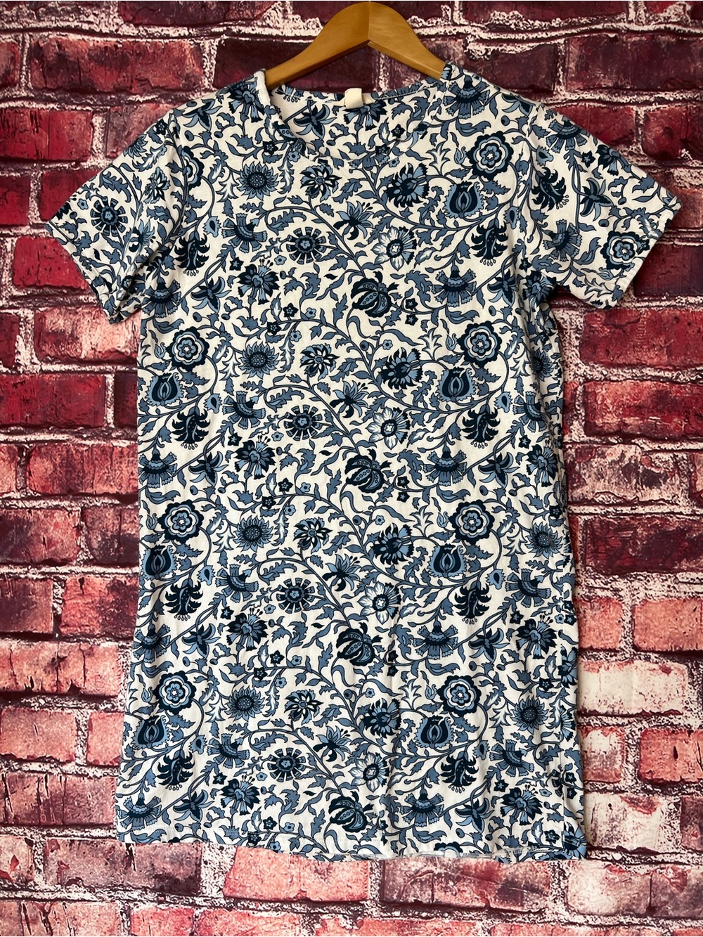 Vera Bradley Floral Print Cotton Sleep T Shirt Shift Dress White Blue M